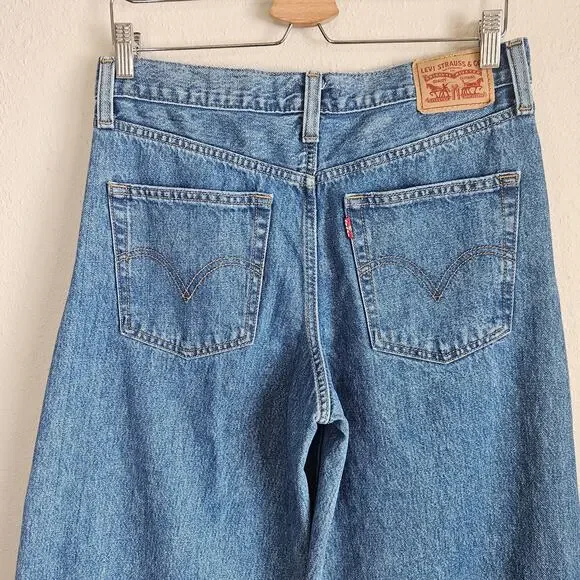 Levi's Blue '94 Baggy Wide Leg Jeans Raw‎ Distressed Hem Size 29 - Picture 10 of 13